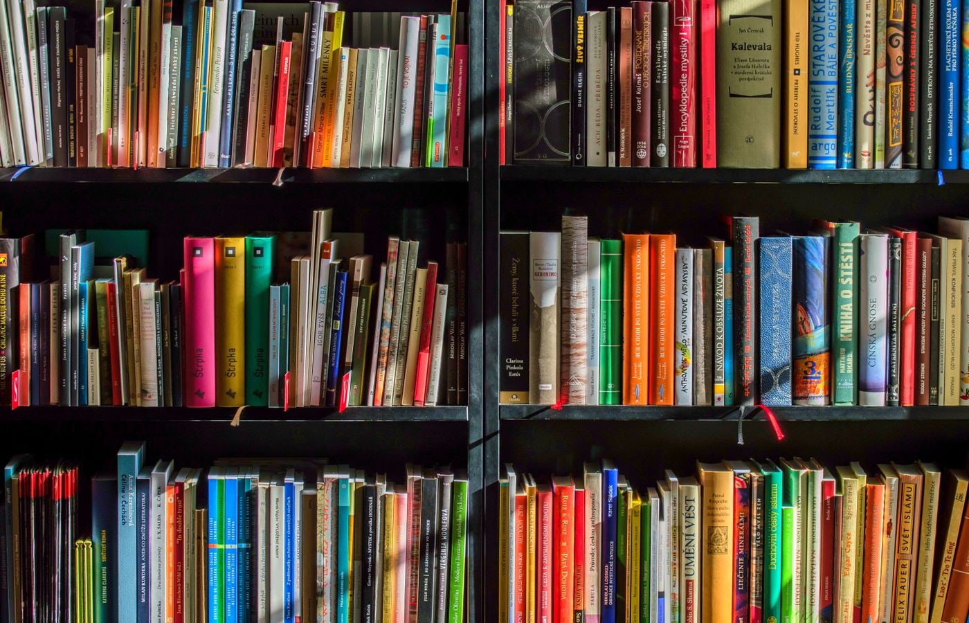 Archive shelves with binders lit by morning daylight